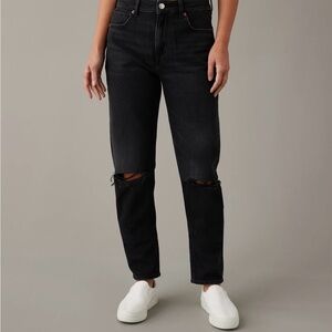 Black Distressed Mom Jeans